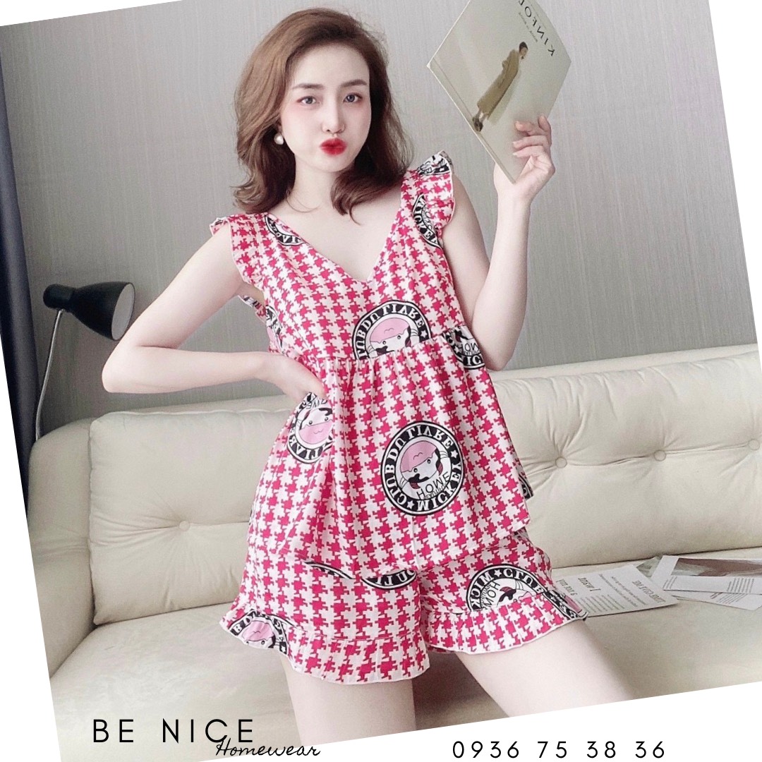 Set đùi mặc nhà cổ V nhún ngực