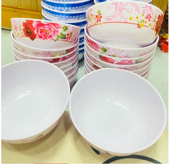 Chén Ăn Cơm Melamine Thổi Bông Xanh Đỏ Đẹp