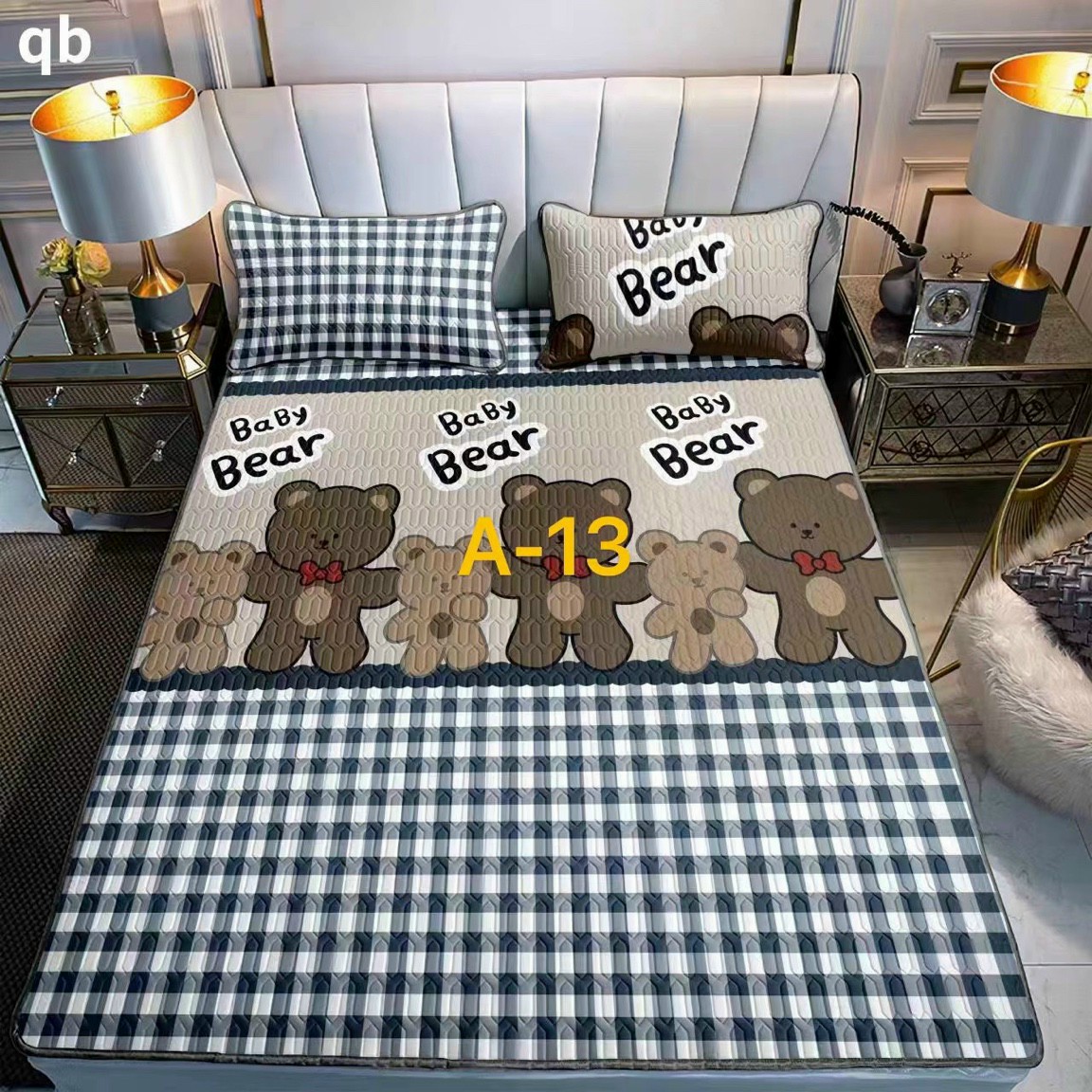 Chiếu điều hòa cao su non 1m8 x 2m các mẫu kẻ có trong linh sản phẩm tặng kèm 2 vỏ áo gối