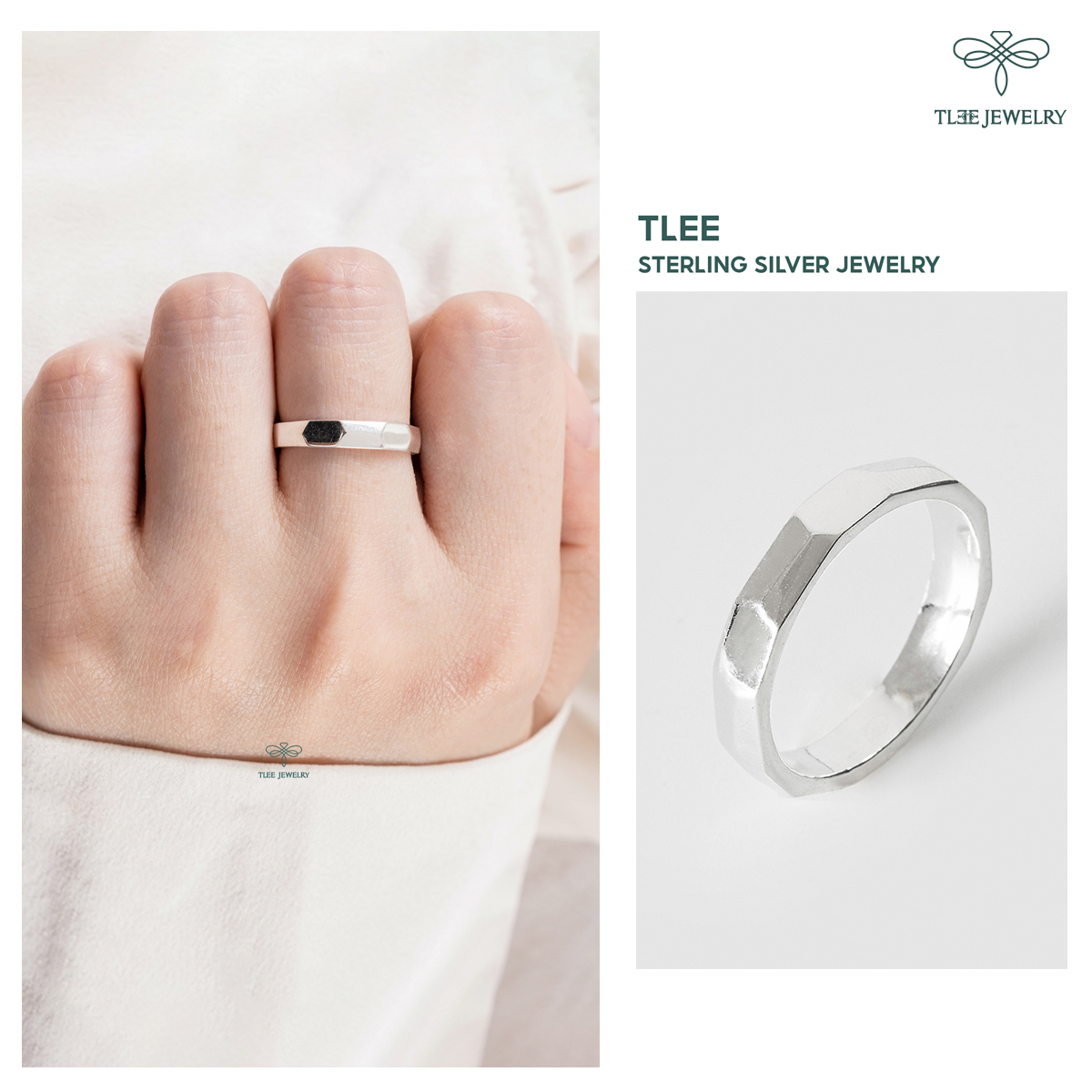 Nhẫn bạc TLEE đa giác dày dặn basic TleeJewelry A0276