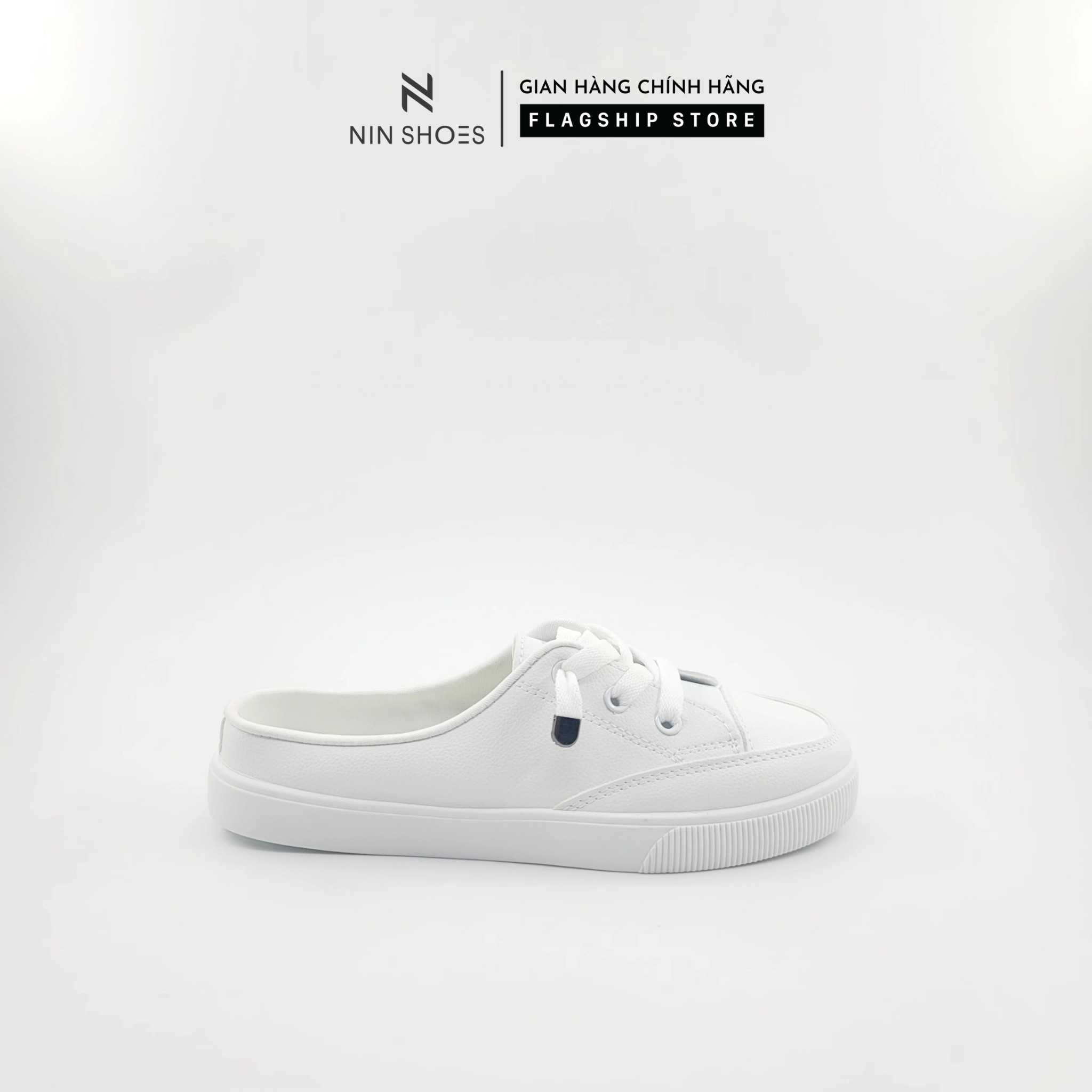 Giày thể thao nữ NINSHOES SHOP Giày nữ đẹp da mềm đế bằng 1cm slip on da mũi tròn hở gót tiện lợi êm chân