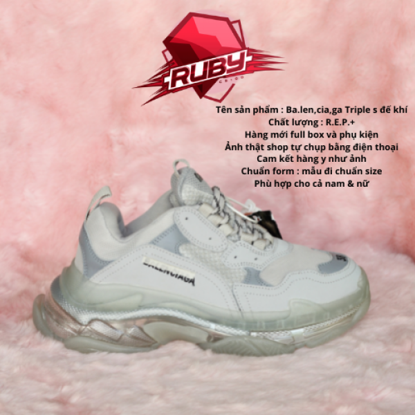 (Xả Kho 3 Ngày) GIẦY THỂ THAO Nam Nữ TRIPLE S ĐẾ KHÍ mầu xám bạc tại shop Ruby Sneaker