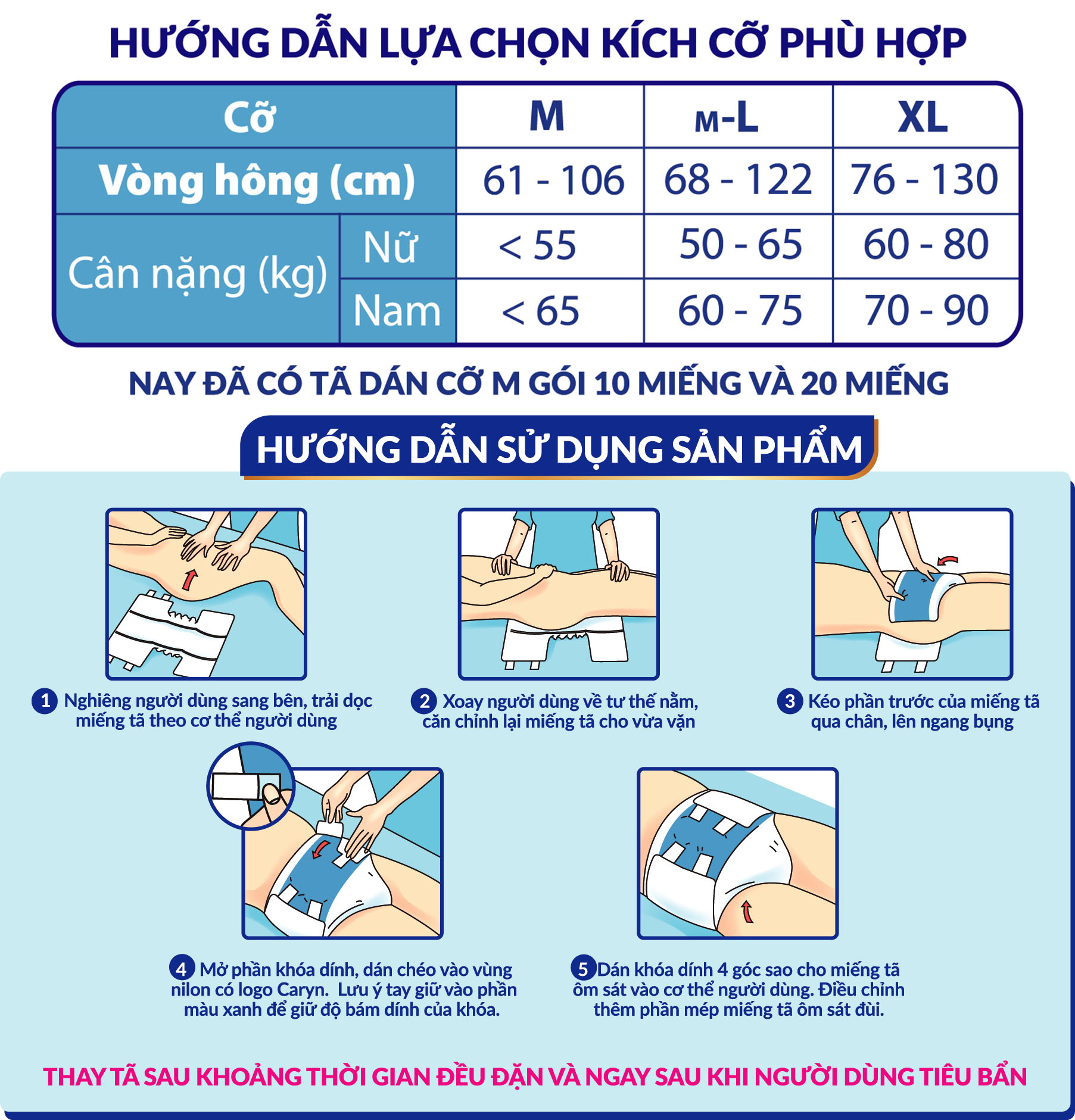 Tã Dán Siêu Thấm Caryn Size M20/L20