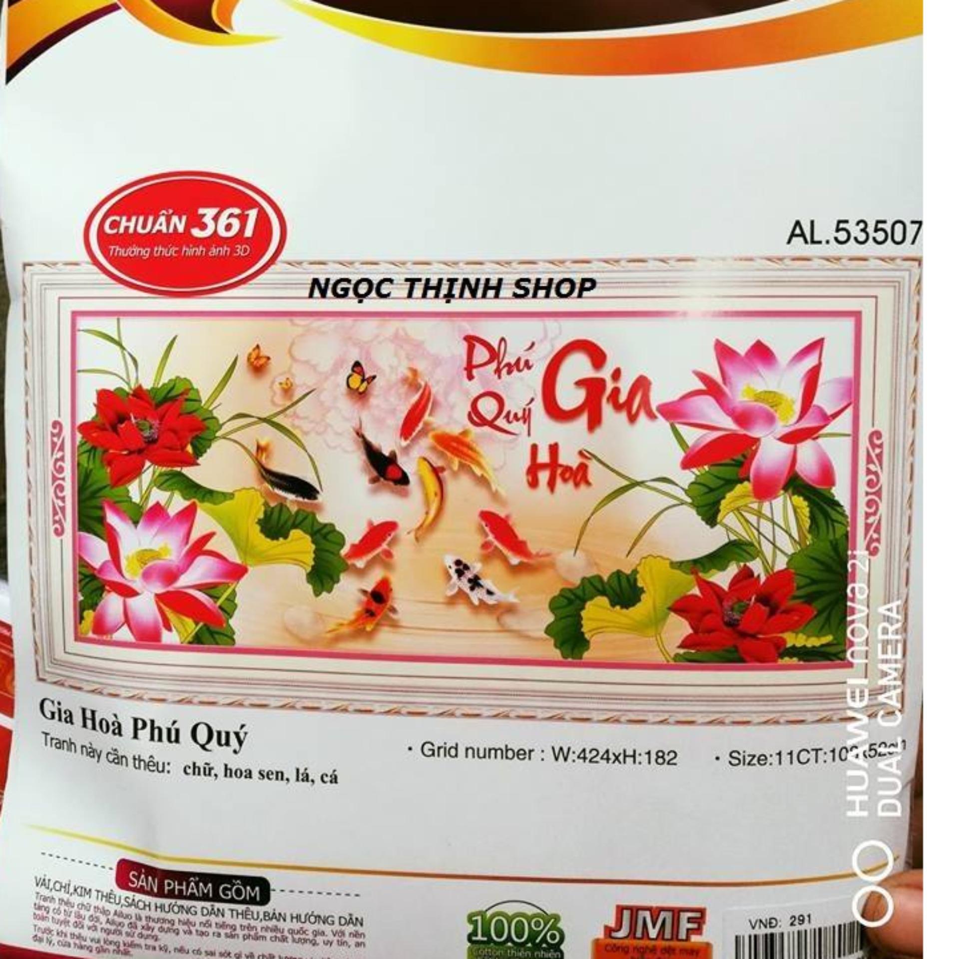 Tranh thêu chữ thập cá hoa sen Phú Quý Gia Hoà AL53507