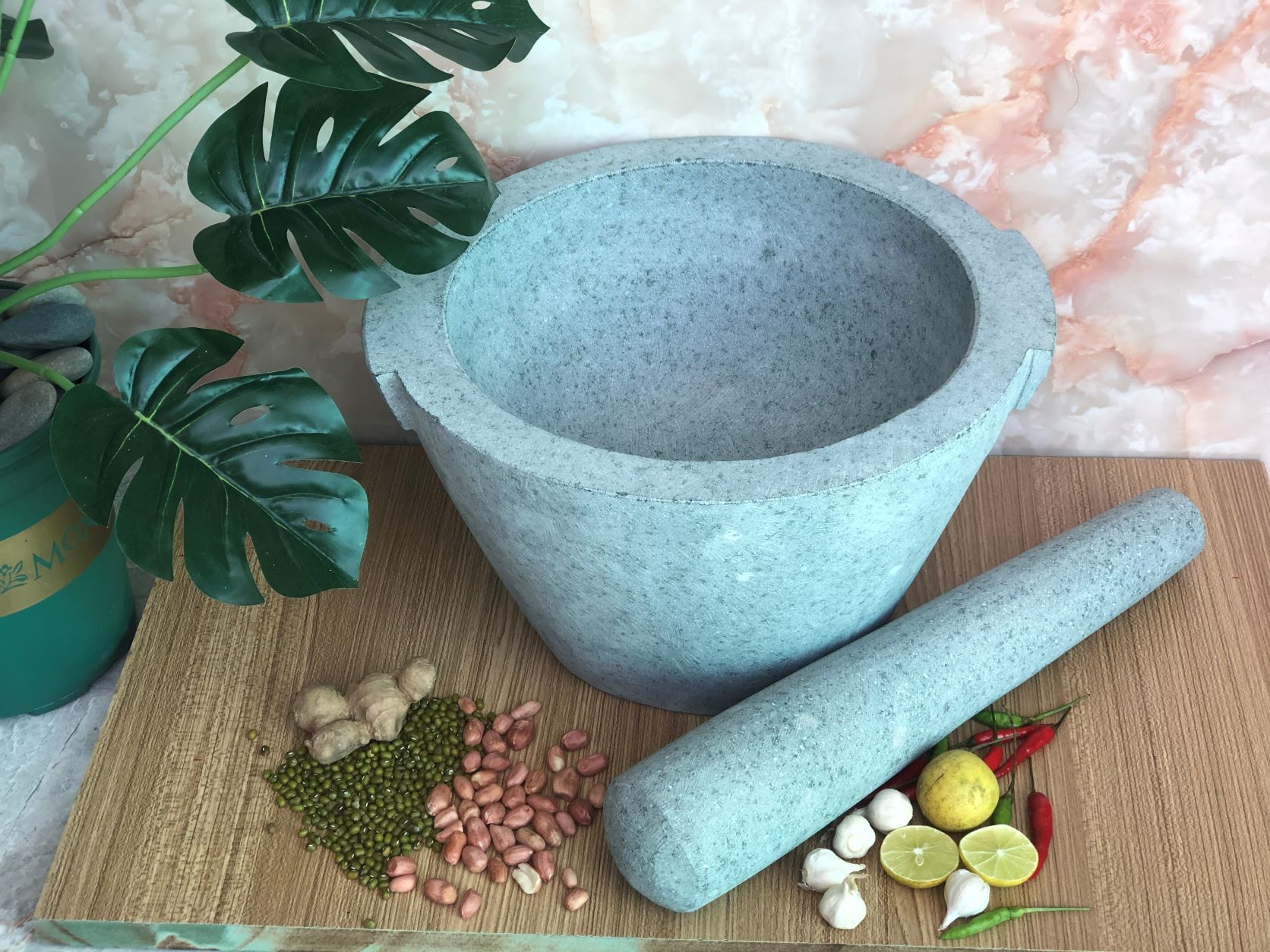 bộ sản phẩm cối đá + chày đá đường kính 30 cm