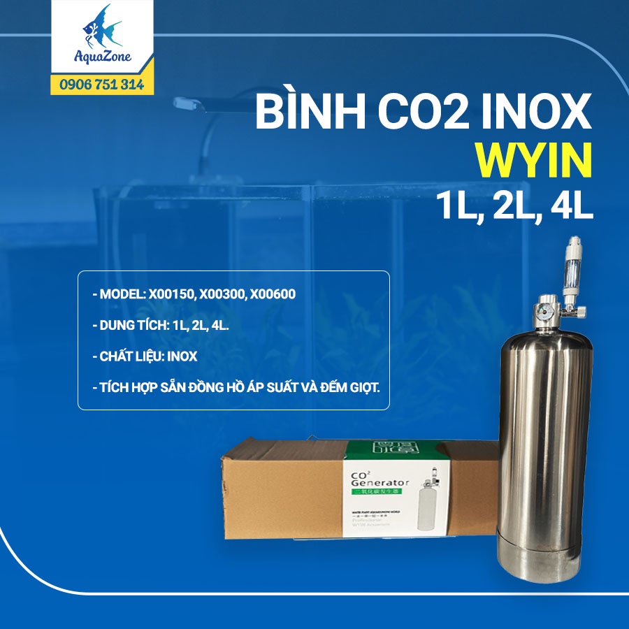 Bình khí co2 inox cao cấp wyin 1l/ 2l/ 4l
