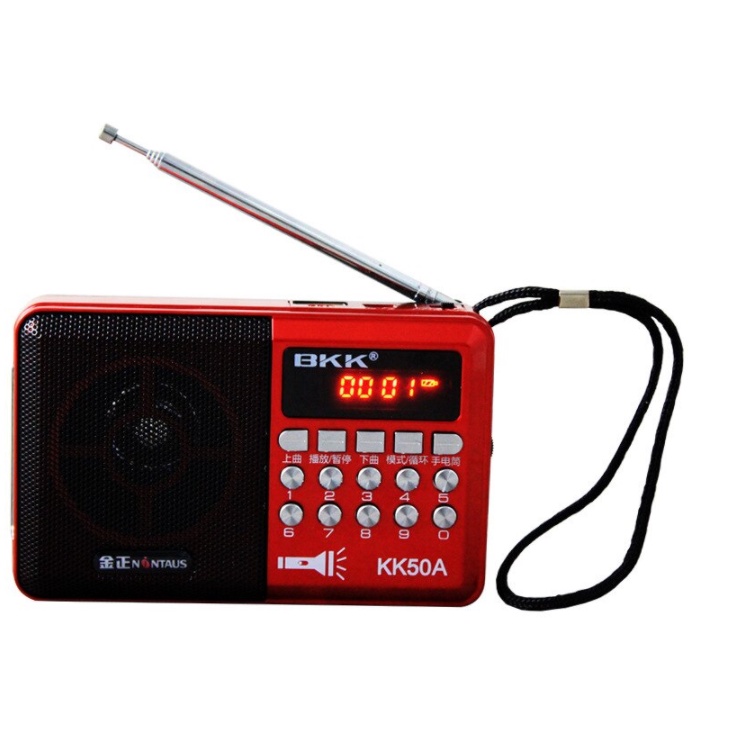 Đài fm mini có ăngten - loa nghe nhạc usb, thẻ nhớ, đài fm, nghe pháp bkk kk50a có đèn pin