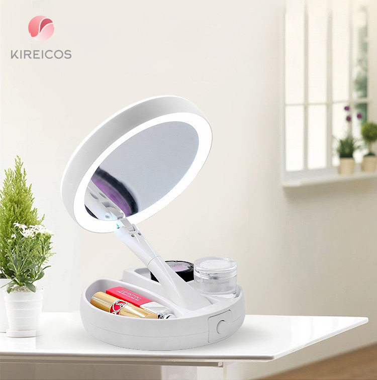 [HCM]Gương Trang Điểm Có Đèn Led Có Khay Đựng Mỹ Phẩm 0155 - kireicos