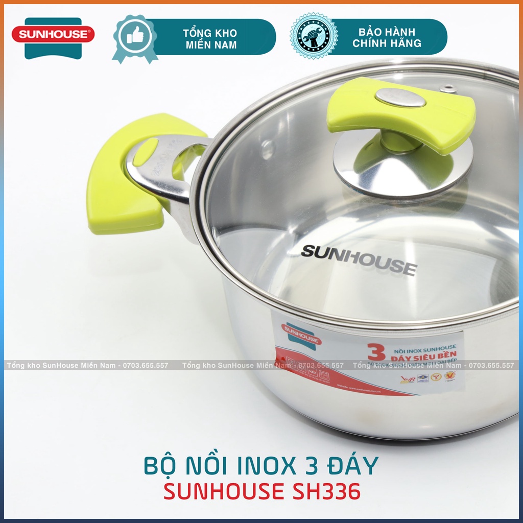 [SH336 SUNHOUSE] Bộ 3 nồi Inox 3 đáy cao cấp