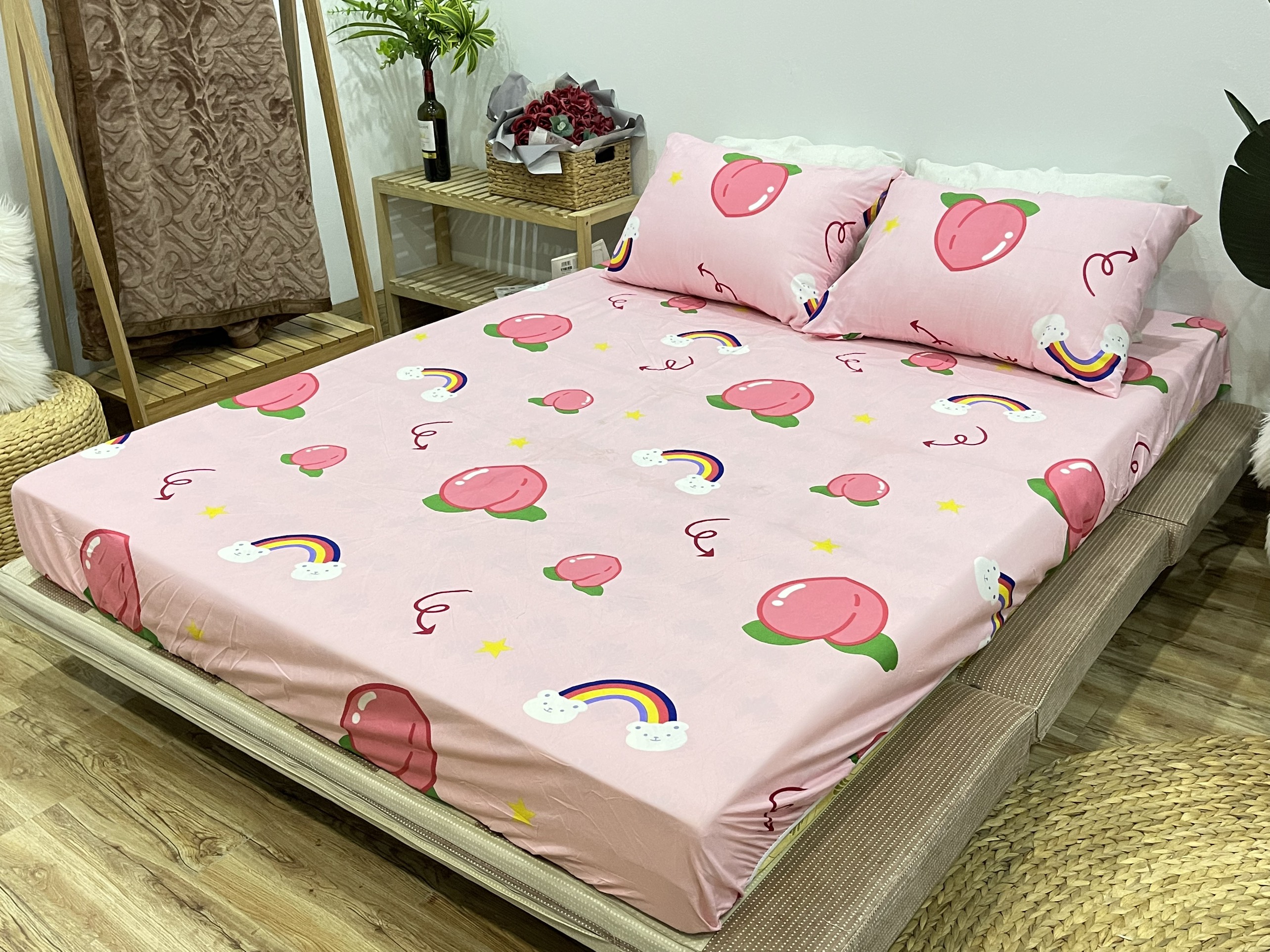 Set Ga Gối Mẫu Đào Hồng P60