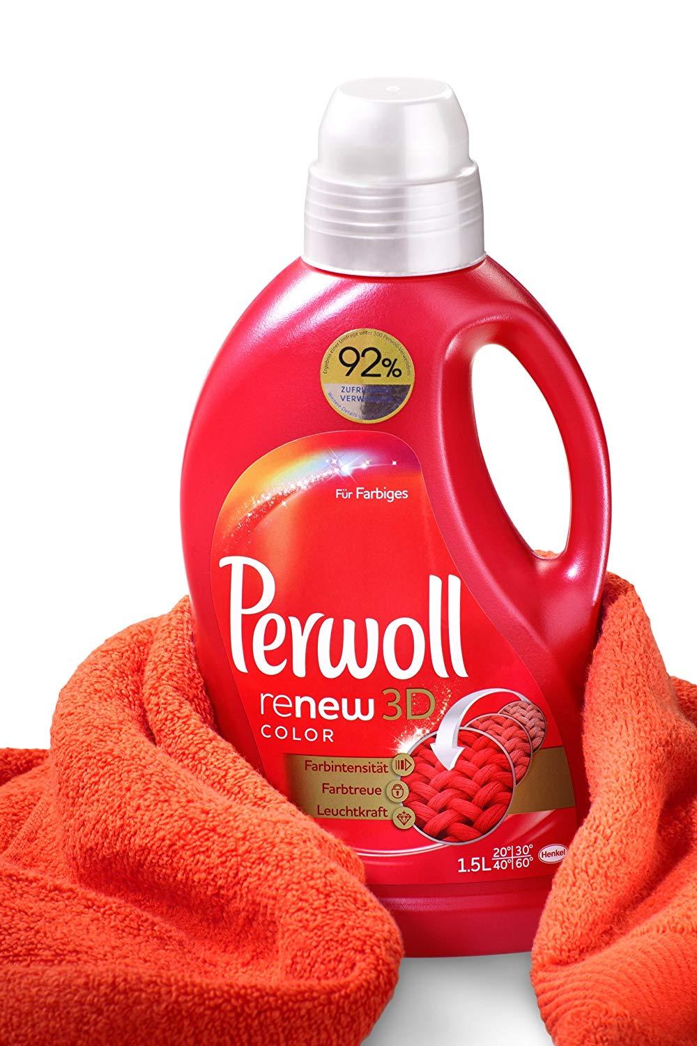 Nước giặt Perwoll Wool & Delicates (màu hồng) dành cho đồ mỏng, đồ len, đồ sáng màu - Đức