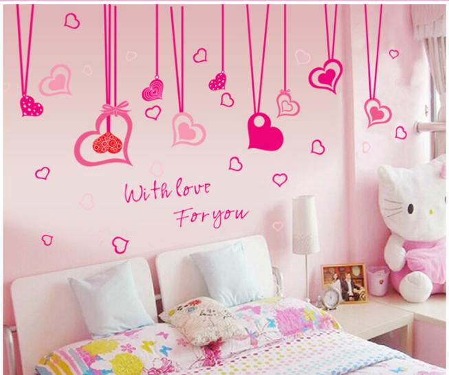 Decal trang trí rèm dây Trái Tim Hồng