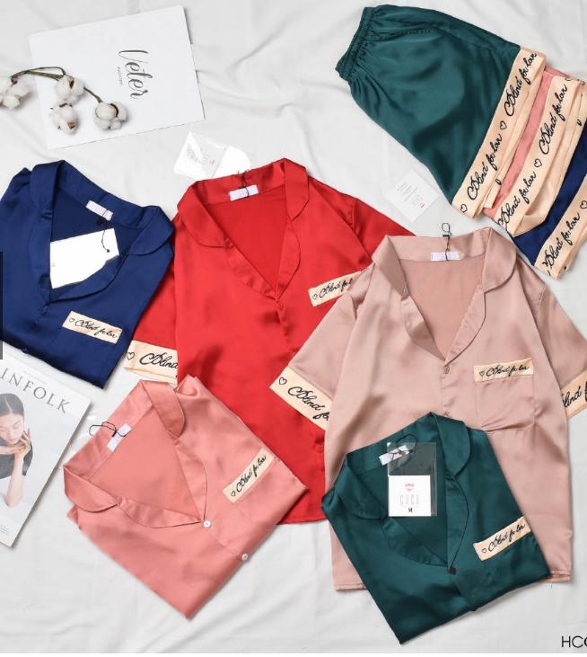 [Bộ Ngủ Lụa Đùi Viền Chữ]-Thiết Kế Sang Trong-Size M,L.