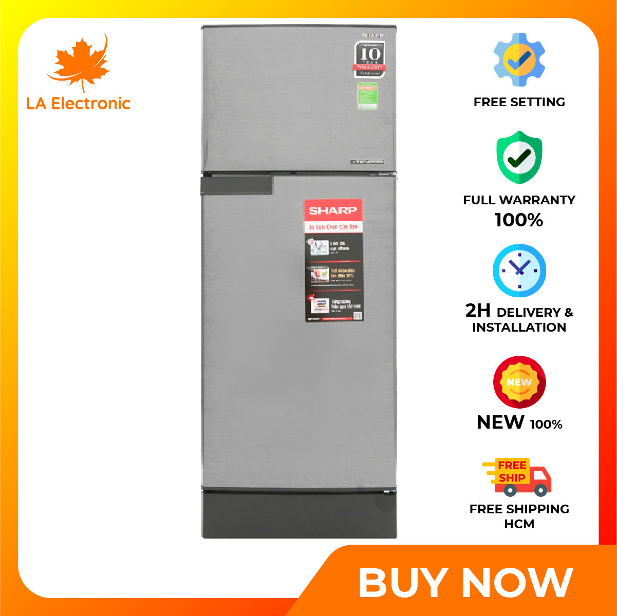 Tủ lạnh Sharp Inverter 165 lít SJ-X196E-DSS - Miễn phí vận chuyển HCM Công nghệ tiết kiệm điện: J-tech Inverter Công nghệ kháng khuẩn, khử mùi: Bộ khử mùi phân tử bạc Nano Ag+