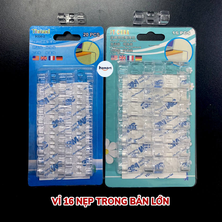Vỉ 20 Nẹp Dây Điện LỚN Dán Tường Móc Treo Kẹp Cố Định Dây Cáp Thiết Bị Lớn TV Tủ Lạnh Ổ Cắm Điện