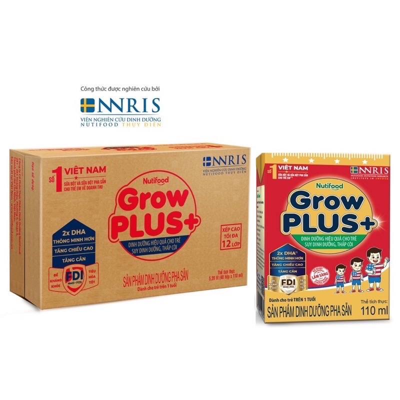 Thùng sữa bột pha sẵn Nutifood Grow Plus+ 110ml (48 hộp)[CÓ THẺ CÀO]