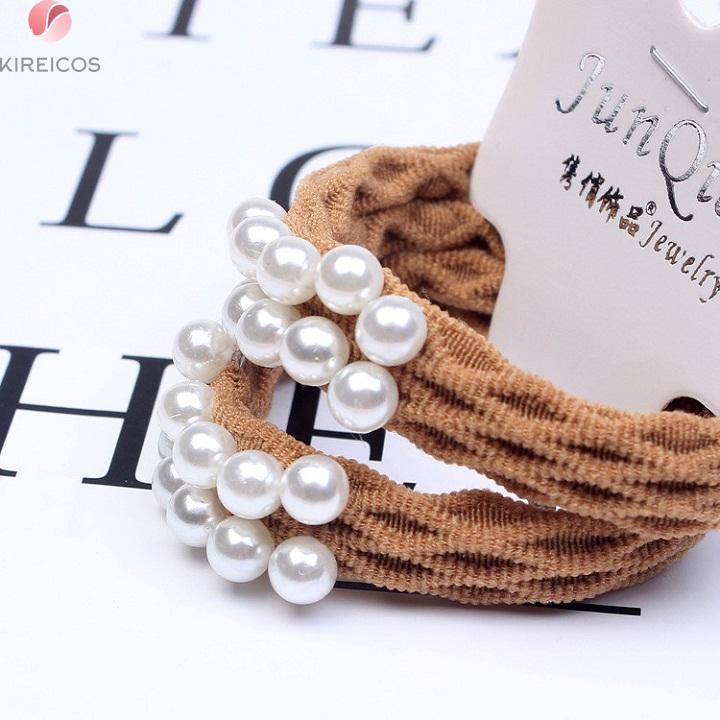 Set 2 Dây Cột Tóc Xoăn Chi Tiết Đan Cườm Màu Đen