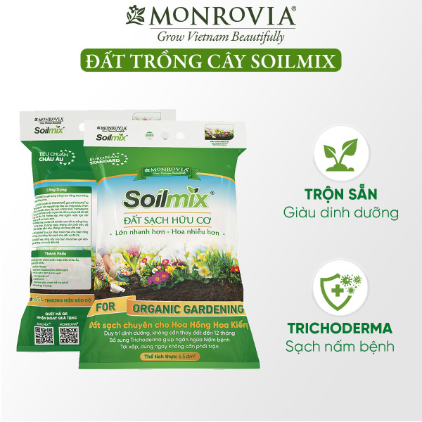 Đất trồng cây SOILMIX cho hoa hồng, cây cảnh, sen đá, rau sạch hữu cơ, bổ sung phân bón vi sinh, trichoderma, đá perlite