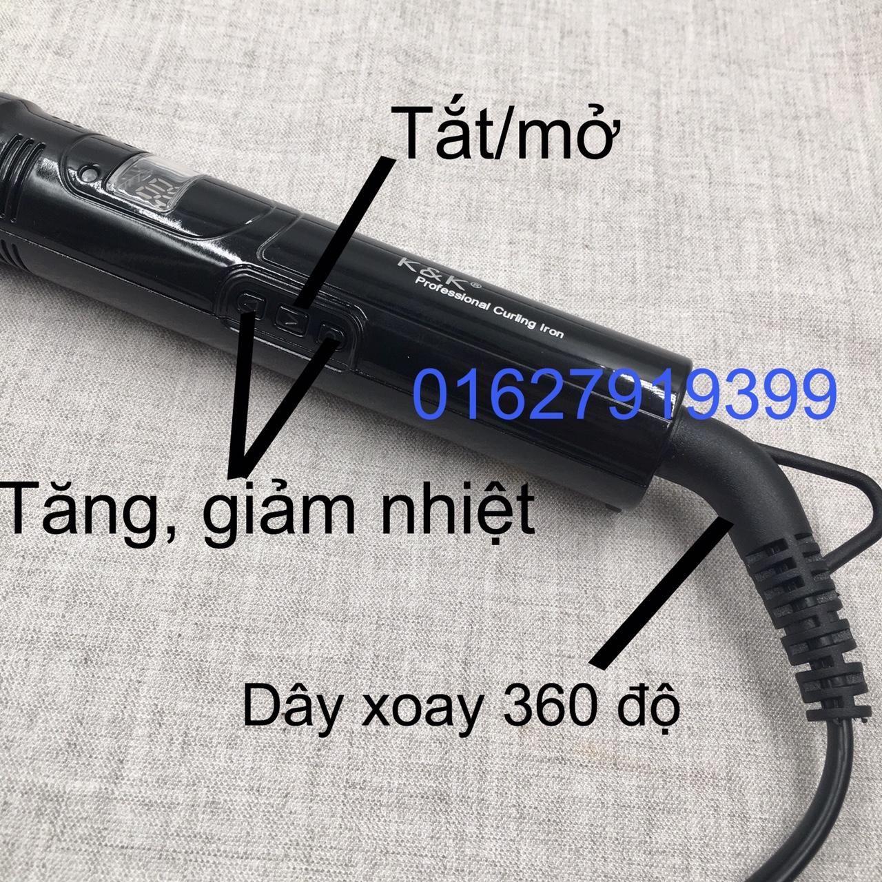 K&K Máy Uốn Tóc Cao Cấp Hàn Quốc Xoay Trục 5 Mức Nhiệt 140-220 Độ LED Hiển Thị Nhiệt Độ Tích Hợp Khóa Xoay 360 Độ Dễ Dàng Sử Dụng