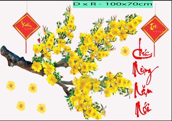 Decal trang trí tết decal dán cửa kính cành mai vàng PK627 (Có sẵn keo)