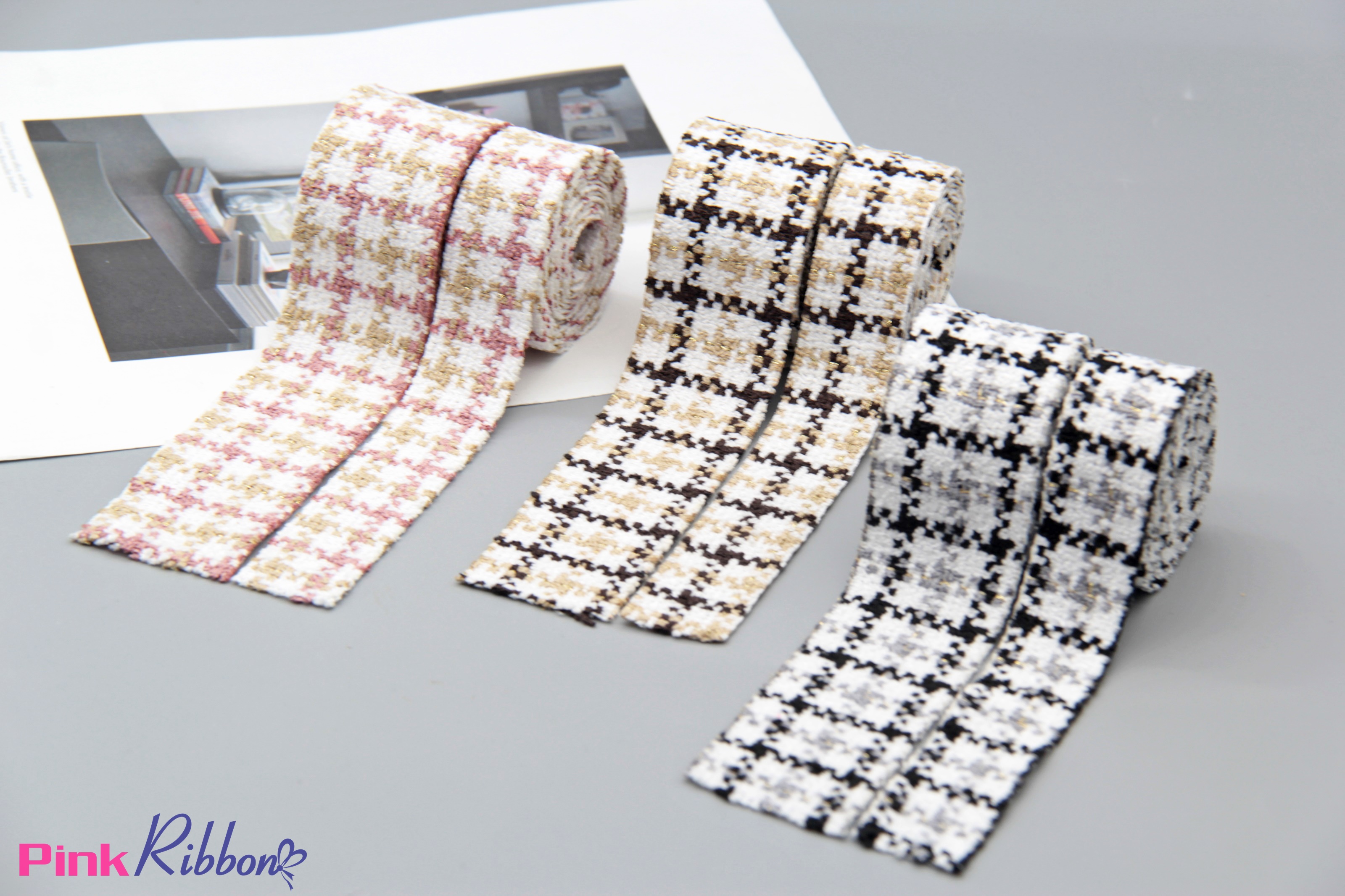 Ruy băng dạ tweed kẻ 2.5cm và 3.8cm