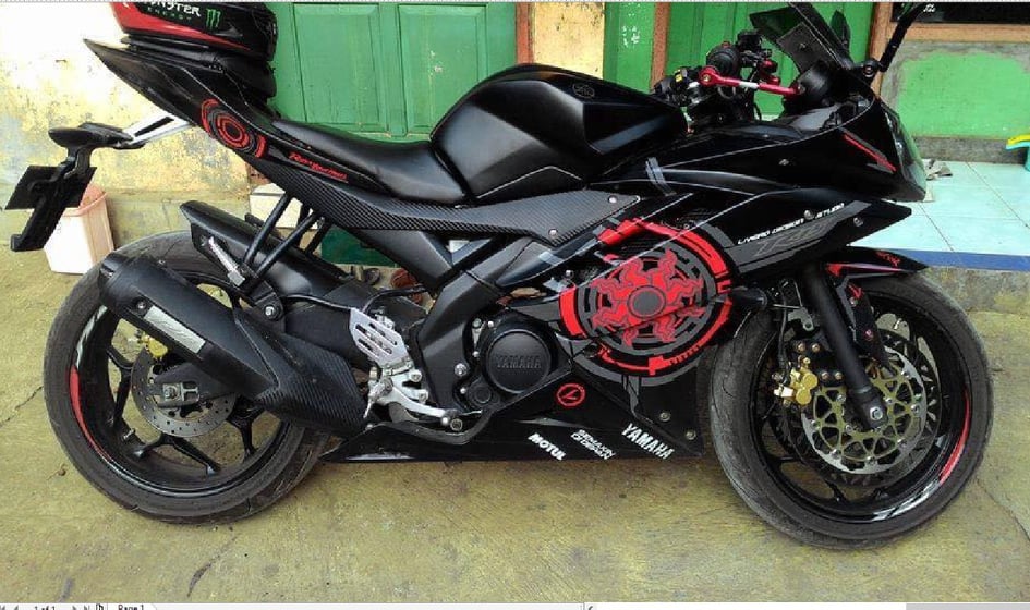 tem rời R15 mặt trời đỏ dán xe đen