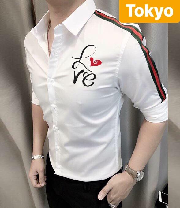 ÁO SƠ MI LỤA NAM CHỐNG NHĂN TRẮNG TRÁI TIM RỰC LỬA TAKAMASE CAO CẤP -TOKYO FASHION