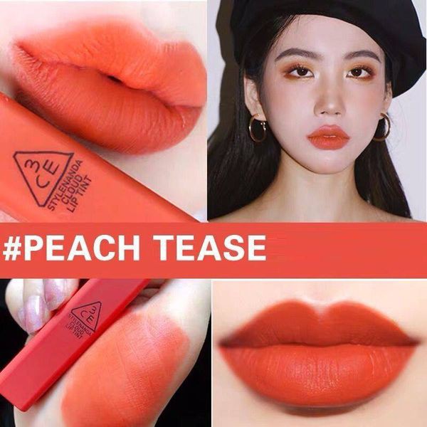 Son kem mịn lì 3CE Cloud Lip Tint, cam kết hàng chuẩn chính hãng, màu immanence, macaron red, live a little, needful, peach tease, blossom day, active lady