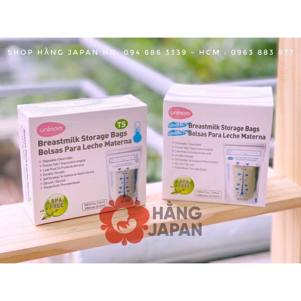 Túi đựng sữa mẹ (trữ sữa mẹ) Unimom Compact không có BPA 210ml (30 túi/hộp)
