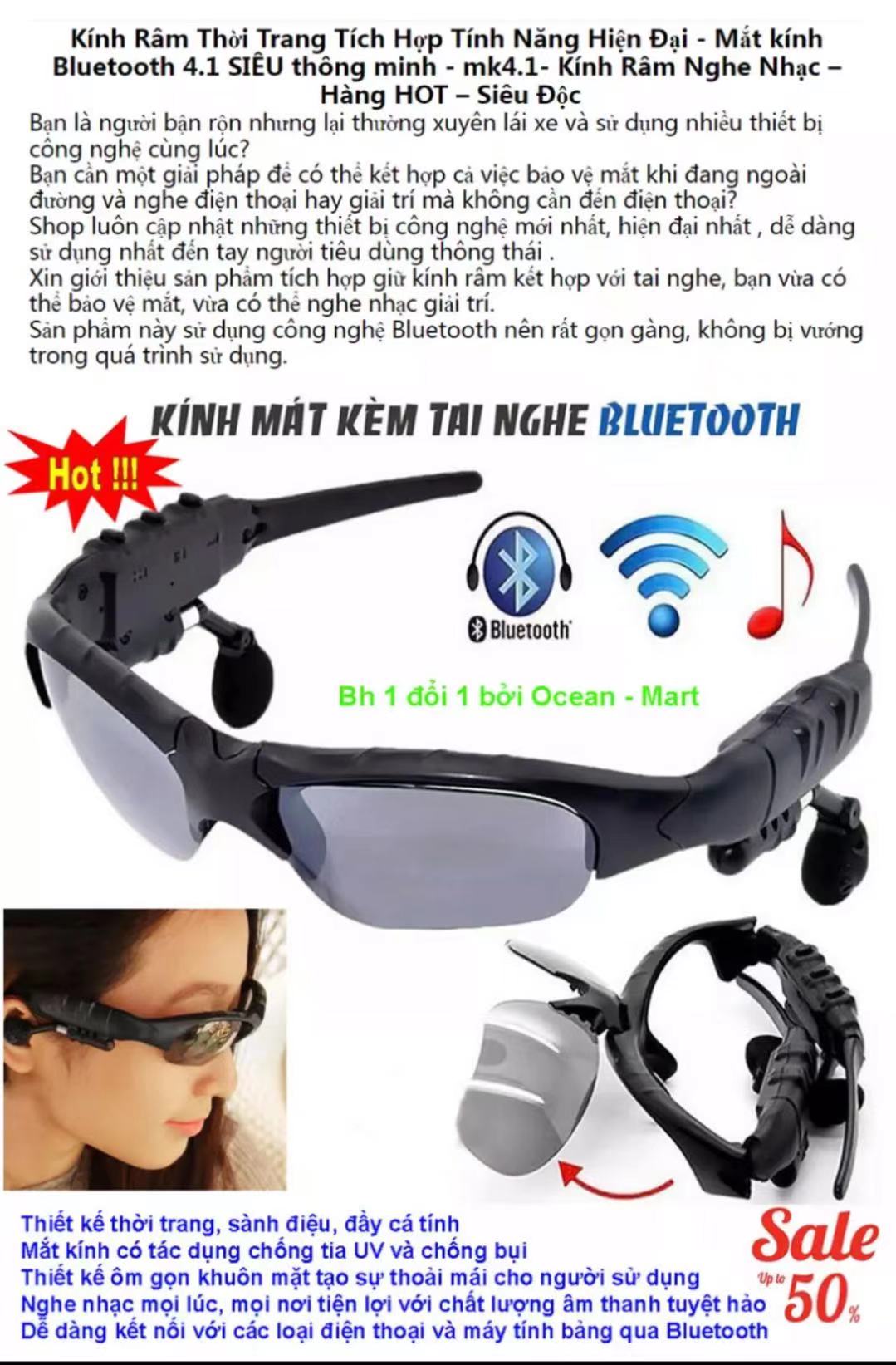 [Điện Tử Chính Hãng] Mắt Kính Tai Nghe Âm Thanh Bluetooth Thiết Kế Phong Cách Cool Ngầu - Sản Phẩm Hot 2020 - Chính Hãng 100% Chất Lượng Cao