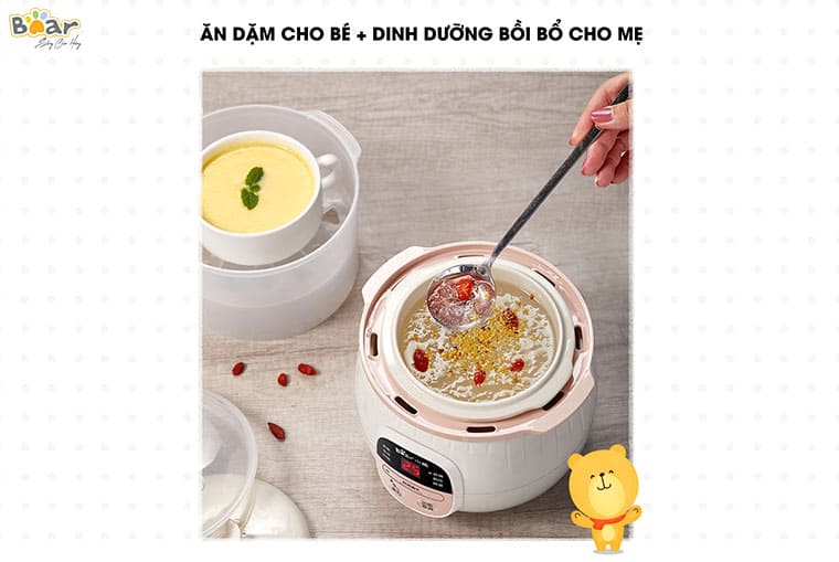 Nồi nấu cháo chậm - chưng - hấp 1,6l hãng Bear