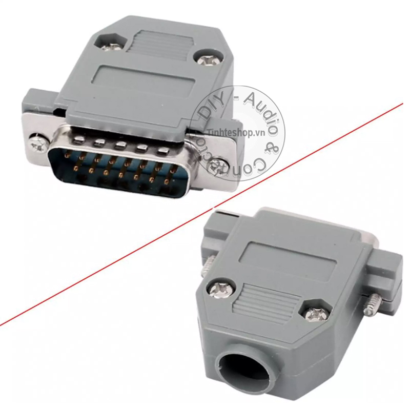 1 chiếc - Đầu hàn kèm vỏ ốp DB15 đực - Vỏ ốp đầu hàn jack D-SUB 15pin DB15 đực OD10mm