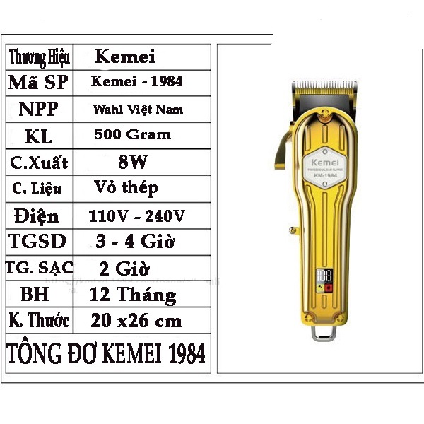 Tông đơ cắt tóc kemei KM 1984 công suất 8w