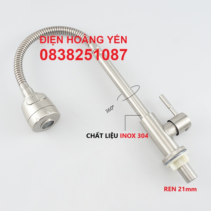 Vòi rửa chén bát Inox 304 Gắm chậu Cần mềm - Bát sen 1 Đường Nước Phù hợp với nhiều loại chậu rửa bát