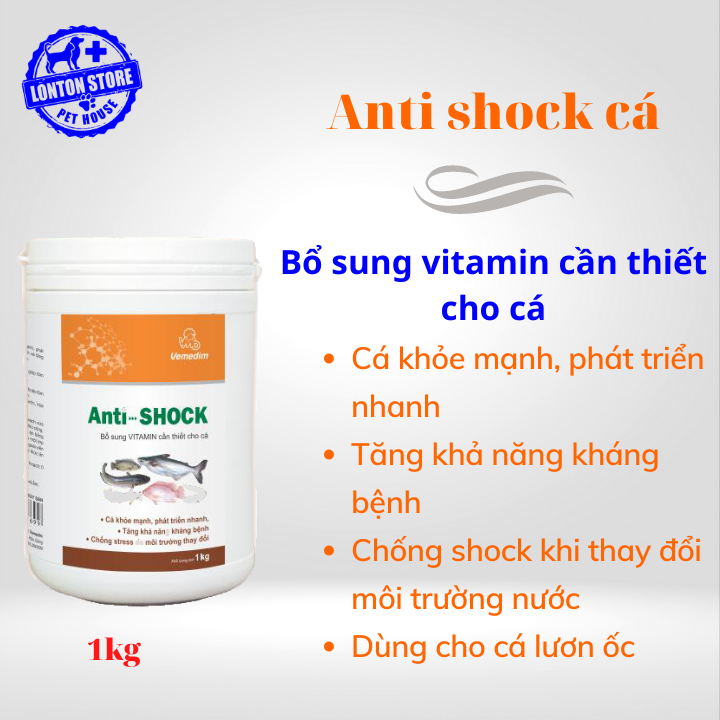VEMEDIM Anti-Shock cá bổ sung vitamin tăng đề kháng, giúp cá khỏe, lon 1kg Lonton store& Vemedim