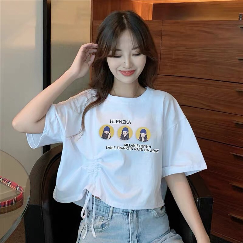 AÓ CROPTOP RÚT DÂY 1 BÊN CÔ GÁI