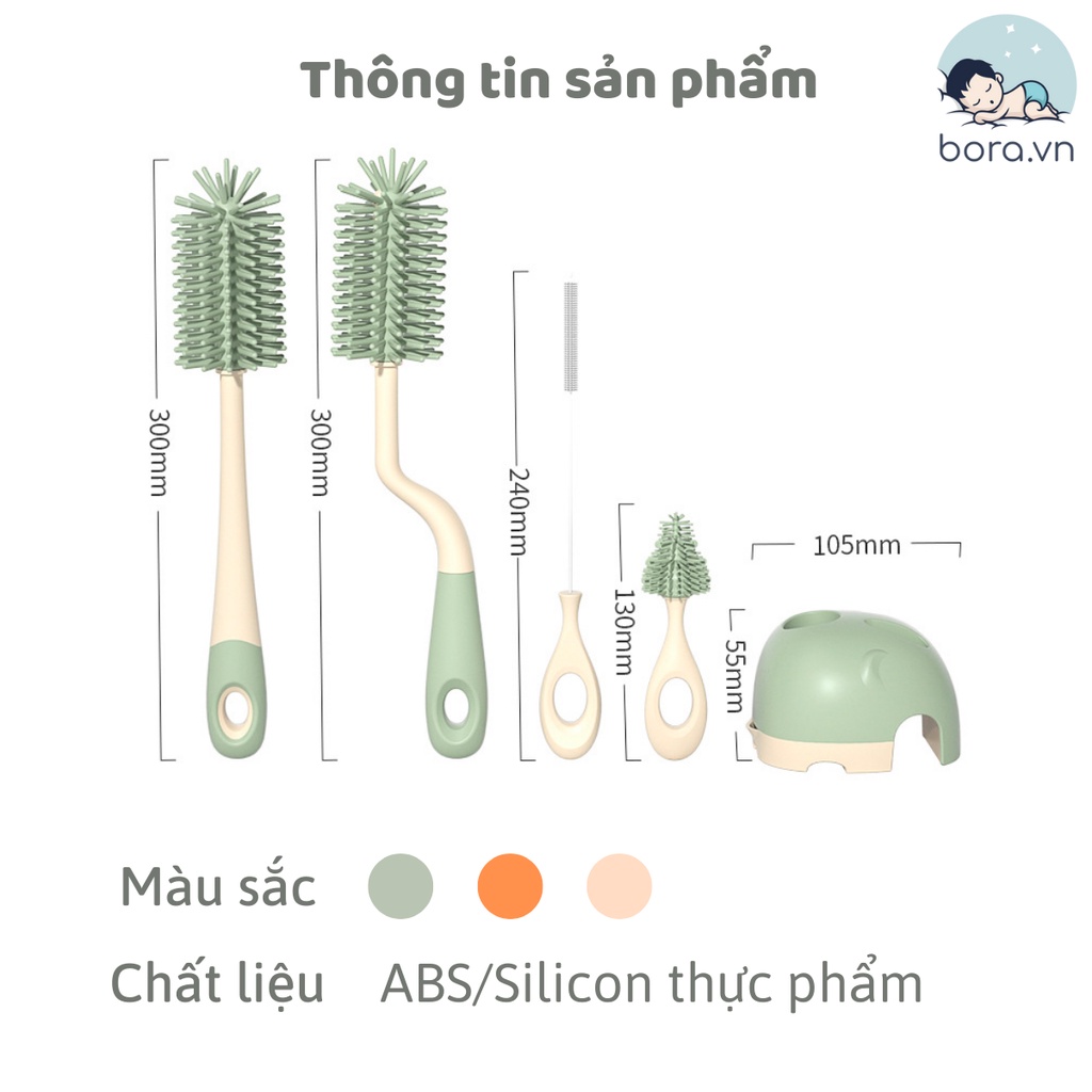 Cọ rửa bình sữa silicon cao cấp có đế phơi [Tay cầm xoay 360 độ]