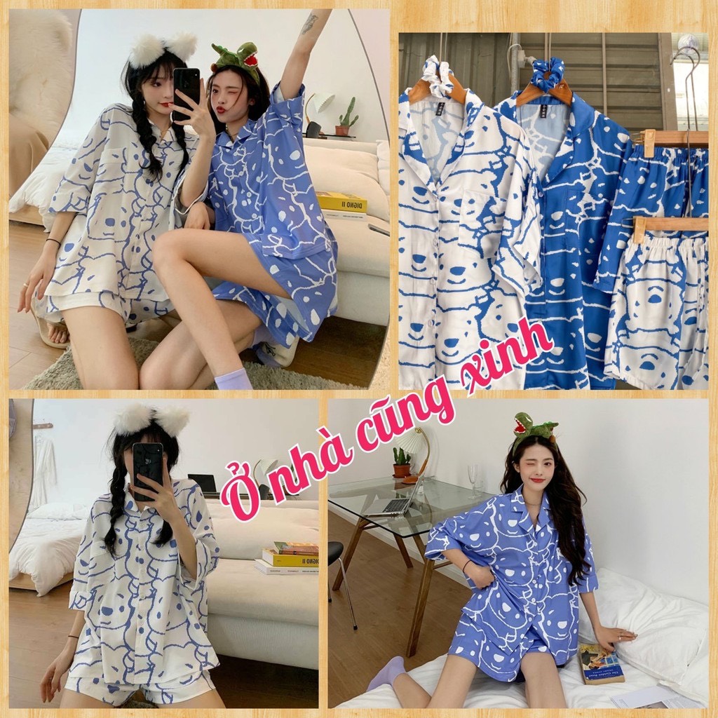 Bộ đồ ngủ pizama gấu - pizama nữ - bộ đồ ngủ nữ - đồ bộ pijama - đồ bộ nữ mặc nhà, chất kate thái