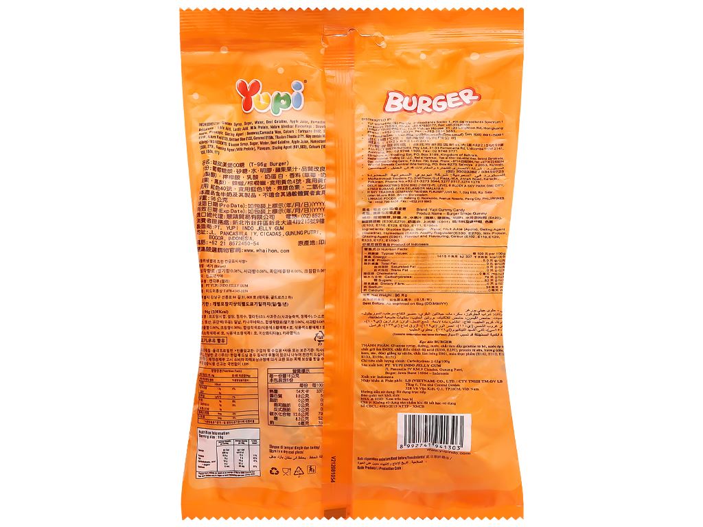 Kẹo dẻo Yupi Burger gói 96g