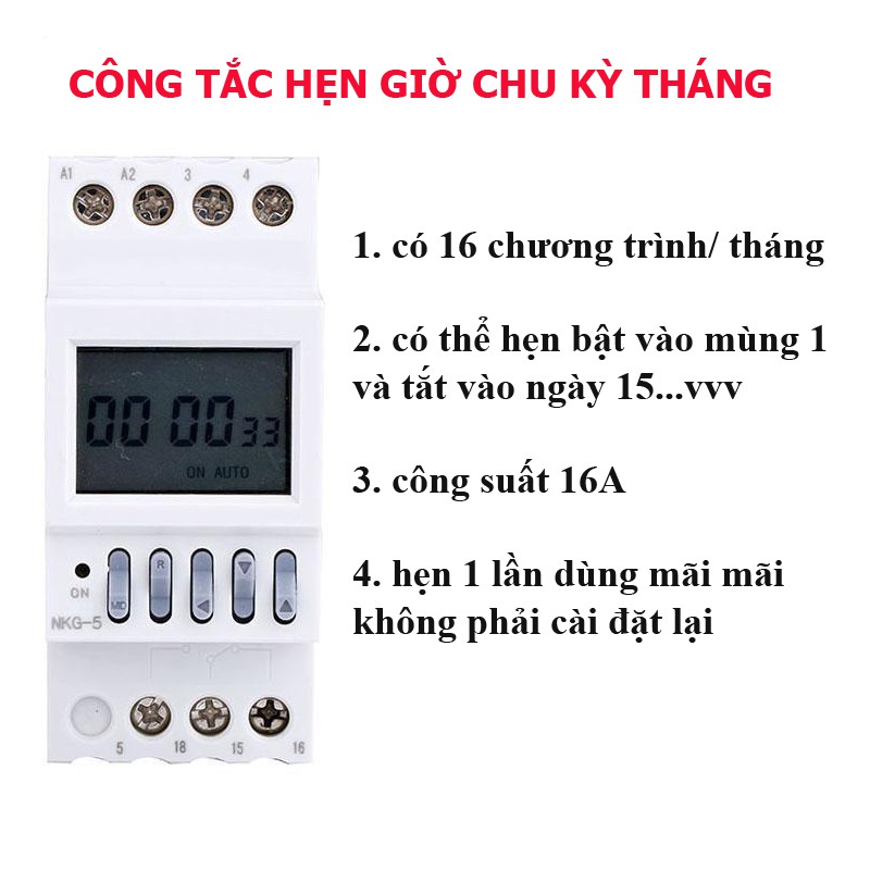 Công tắc hẹn giờ chu kỳ tháng 16A/220V timer hẹn giờ chu kỳ tháng
