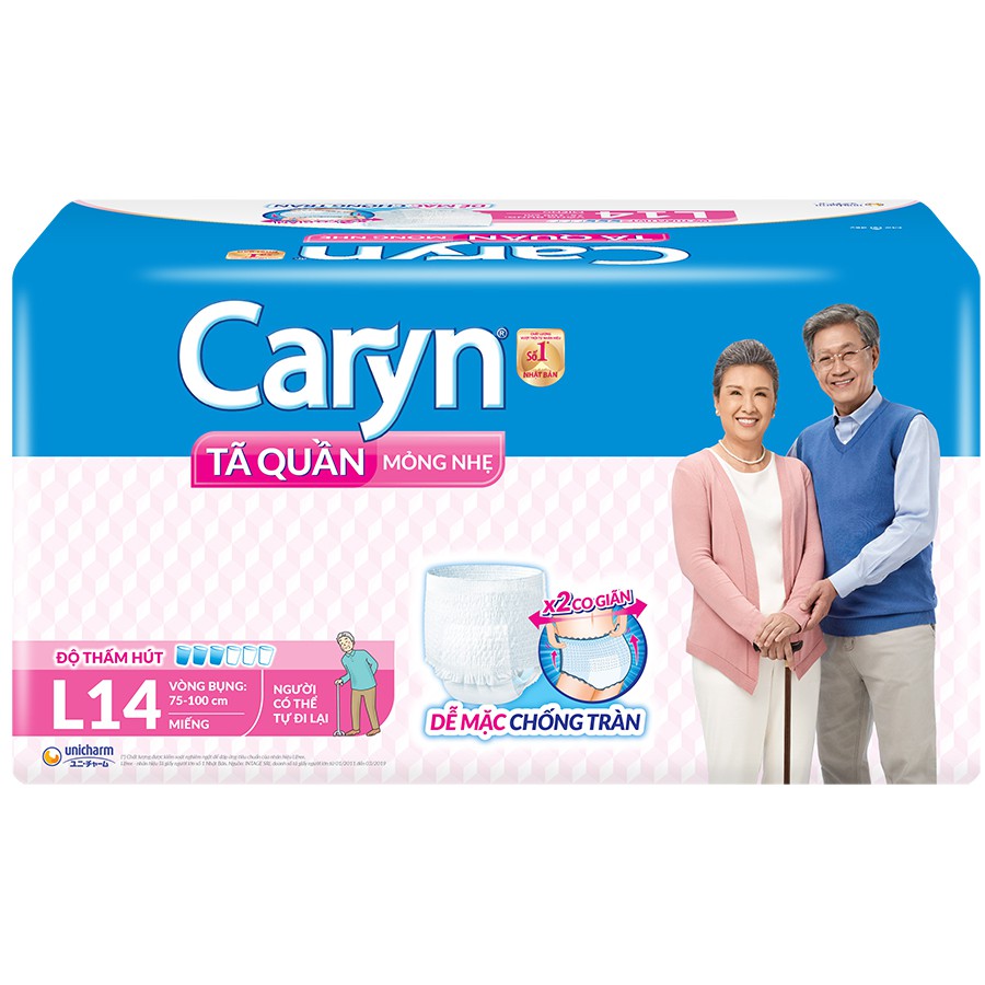Tã bỉm quần người lớn caryn mỏng nhẹ chống tràn size l-14 miếng dành cho người già có thể tự đi