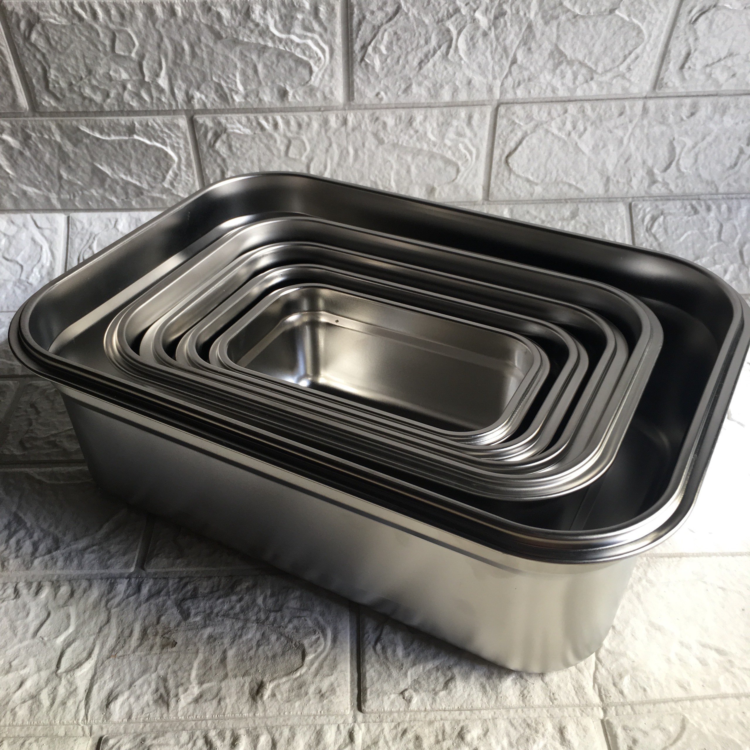 3 Khay inox đựng thực phẩm lưu trữ kho đông lạnh, có nắp. Dung tích 1500ml - 3000ml - 7.000ml