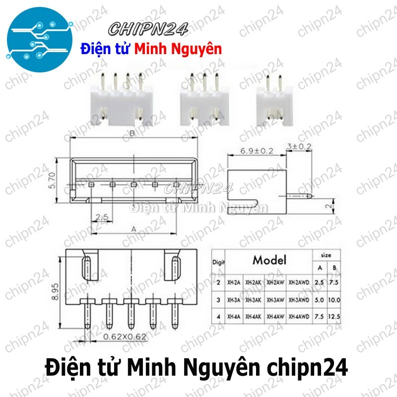 [10 cái] (F297-298) Header XH2.54 Đực Thẳng (2P/3P/4P/5P/6P/7P/8P/9P/10P/11P/12P/14p) - [Chọn Loại] - HHH.00045