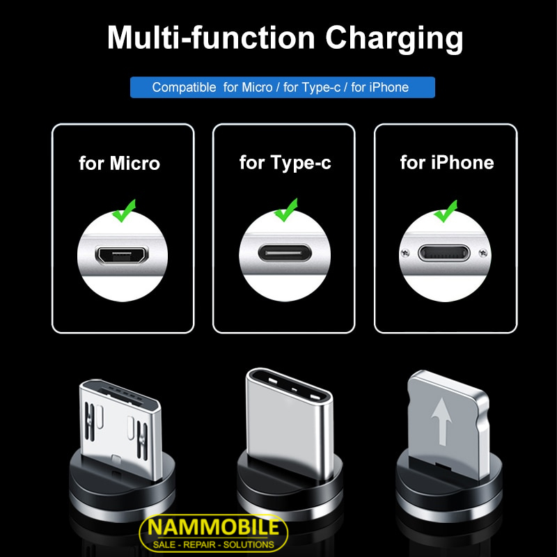 FREE SHIP [HCM]Cáp Sạc Từ 3 Đầu Lightning Type-C Micro USB 1m