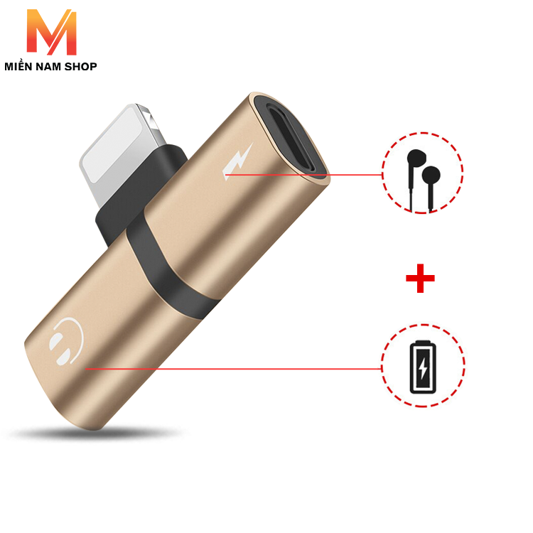Đầu cắm chuyển đổi âm thanh lightning sang 2 cổng 2in1 cho iPhone - daucam2in1