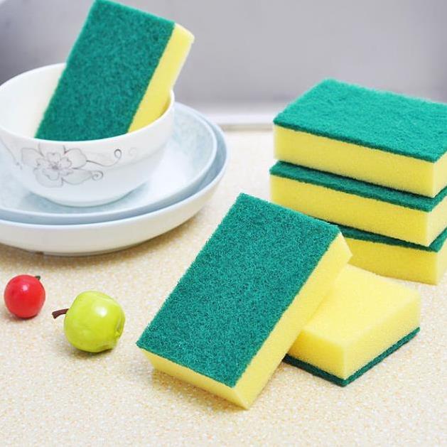 Miếng rửa chén bát 2 mặt xanh vàng tiện dụng,Miếng bọt biển tạo bọt cọ rửa xoong nồi siêu sạch