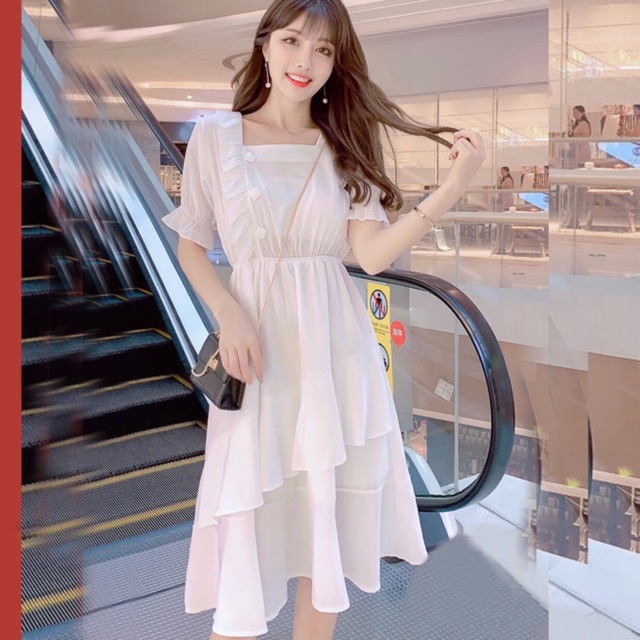 Đầm trắng cổ u, tùng bèo ms103
