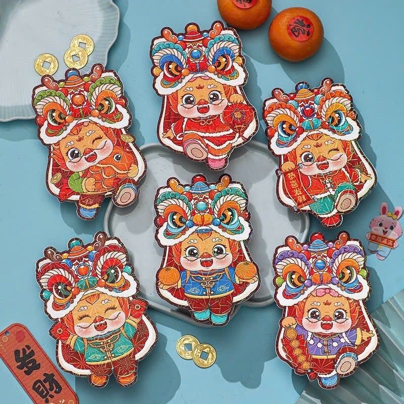 Lì xì tết 2024, Sét 6 bao lì xi chipi phản quang hàng đẹp tết giáp thìn bao lì xì tết 2024