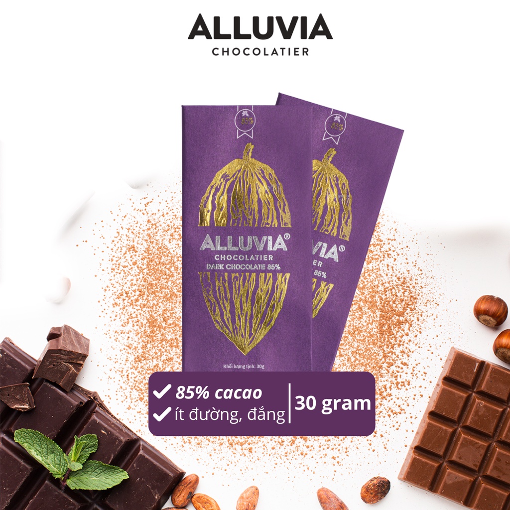 Socola đen nguyên chất ít đường đắng đậm 85% ca cao Alluvia Chocolate
