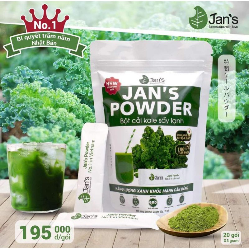 Bột Cải Xoăn Kale Sấy Lạnh Jan'S (Chia lẻ 10 tép)